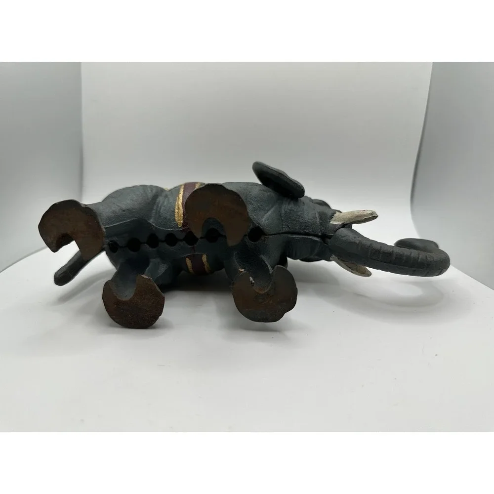 Vintage Cast Iron Hand Painted Gray Elephant Mechanical Coin Bank - Picture 6 of 12
